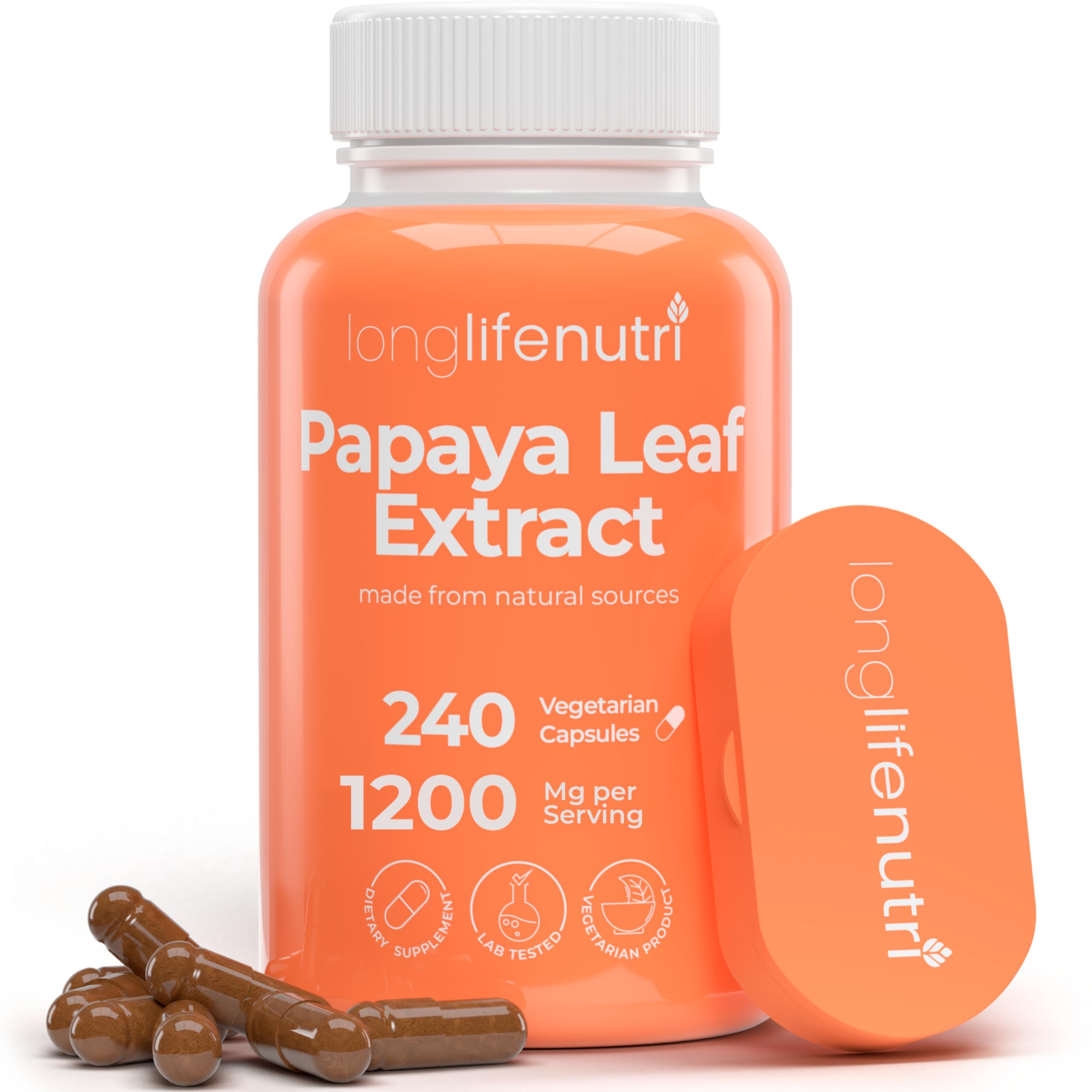 Hero image of LongLifeNutri Papaya Leaf Extract 1200mg per serving in a 240-cap bottle