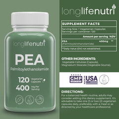 Close-up of vegetarian capsules for LongLifeNutri Palmitoylethanolamide 400mg