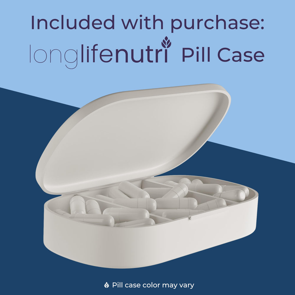 LongLifeNutri PQQ six-month supply visual conveying long-term value.