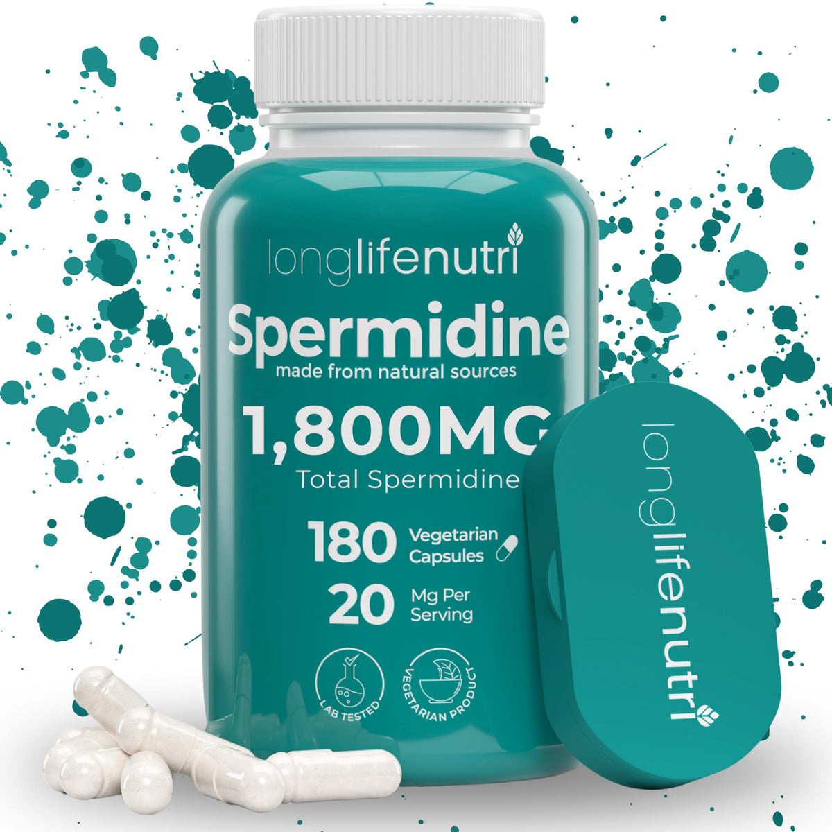 LongLifeNutri Spermidine 180-count vegan capsules bottle