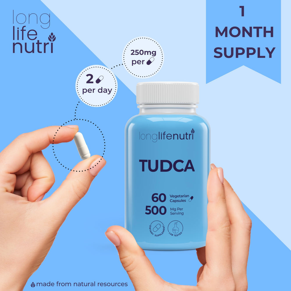 LongLifeNutri TUDCA vegetarian capsules ready for daily use.