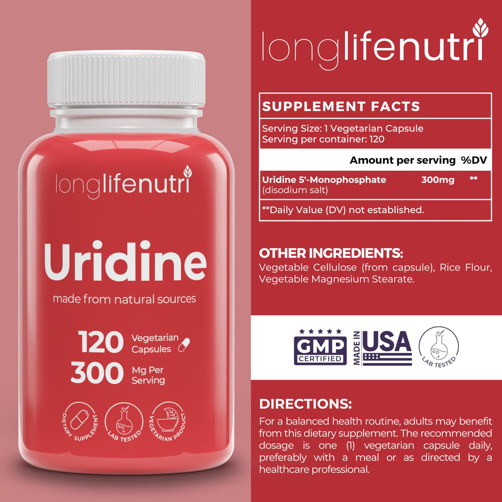 Close up of Uridine Monophosphate 300mg capsule