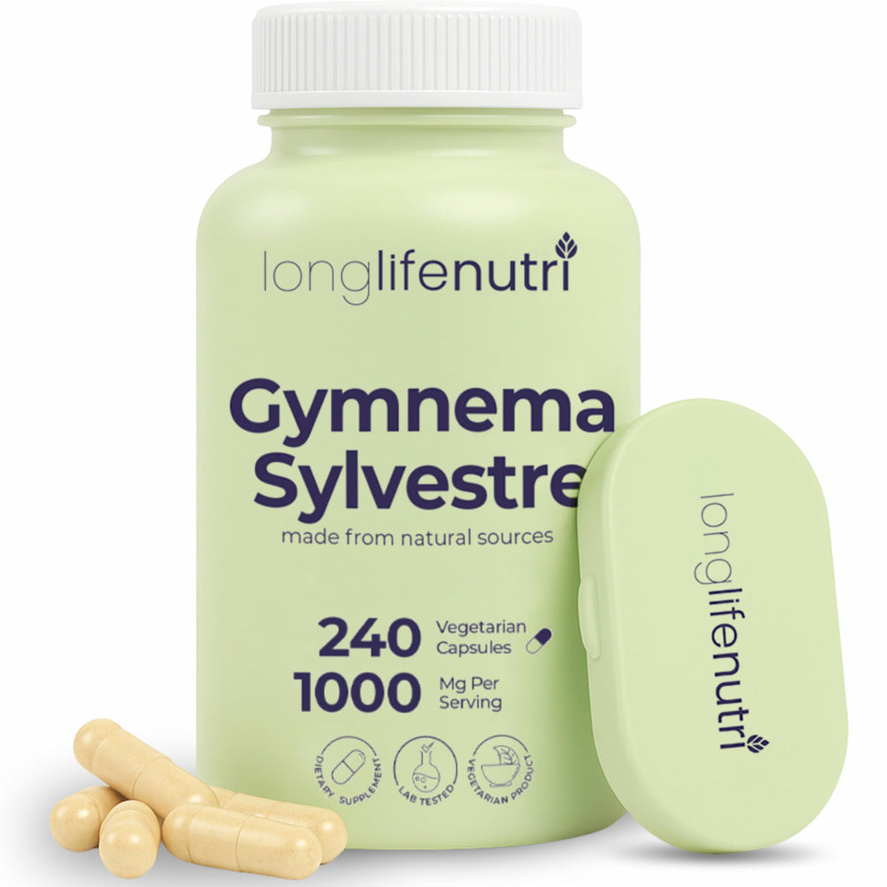 LongLifeNutri Gymnema Sylvestre 1000mg bottle with Organic 20:1 Leaf Extract label