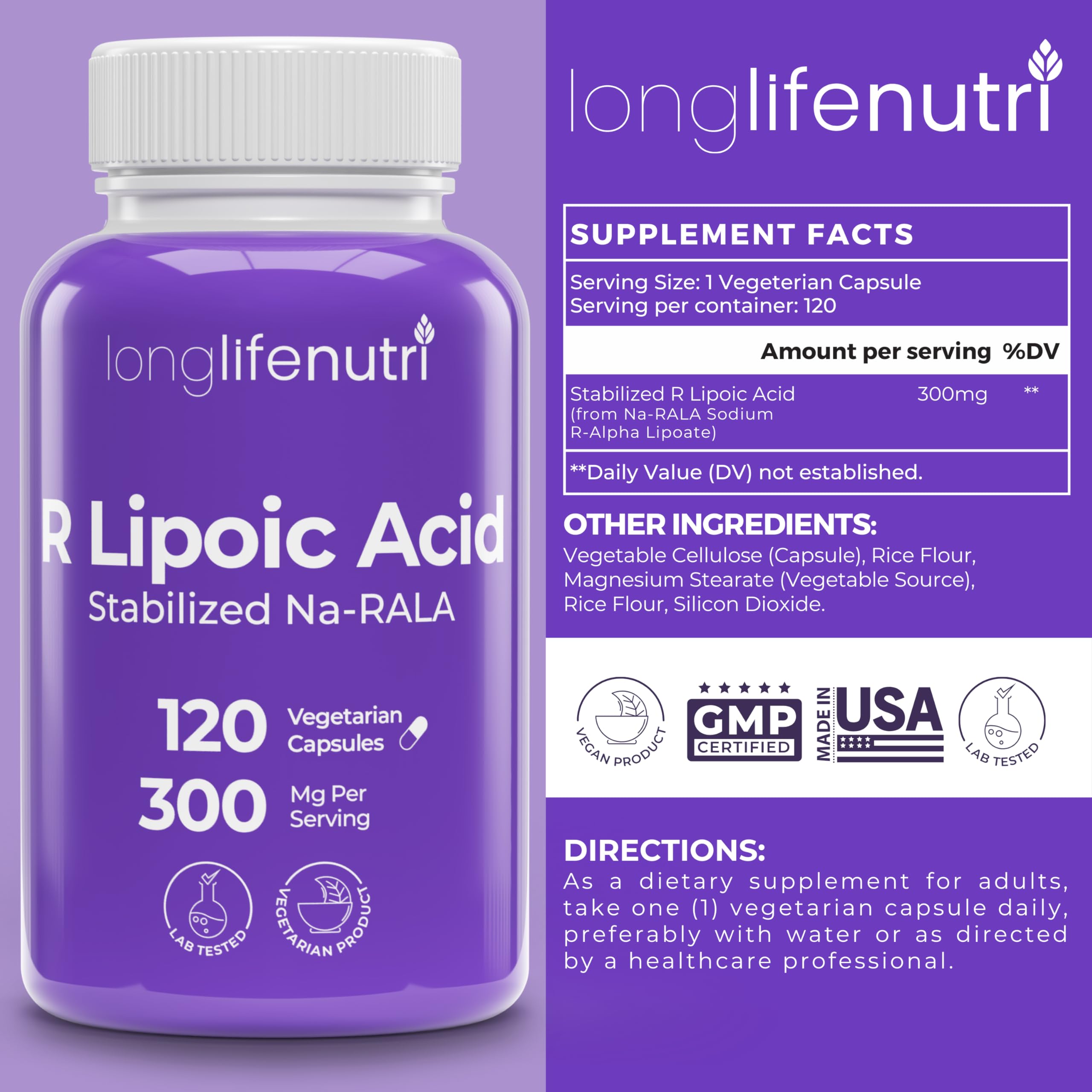 Close-up of R-Alpha Lipoic Acid 300mg capsules