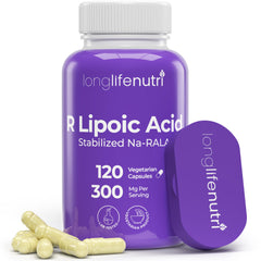 LongLifeNutri Stabilized R-ALA 300mg bottle with GMP label