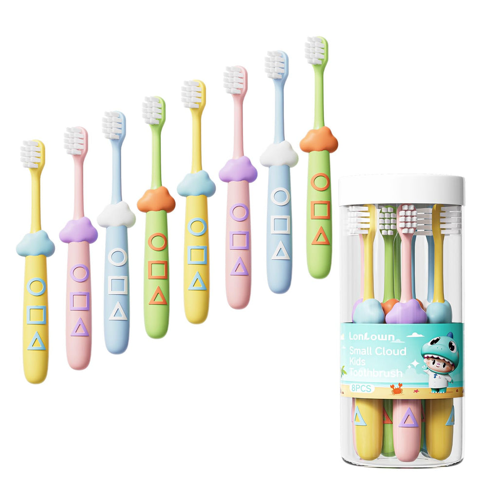 Lonlown 8-pack kids toothbrushes with soft bristles in multicolor handles