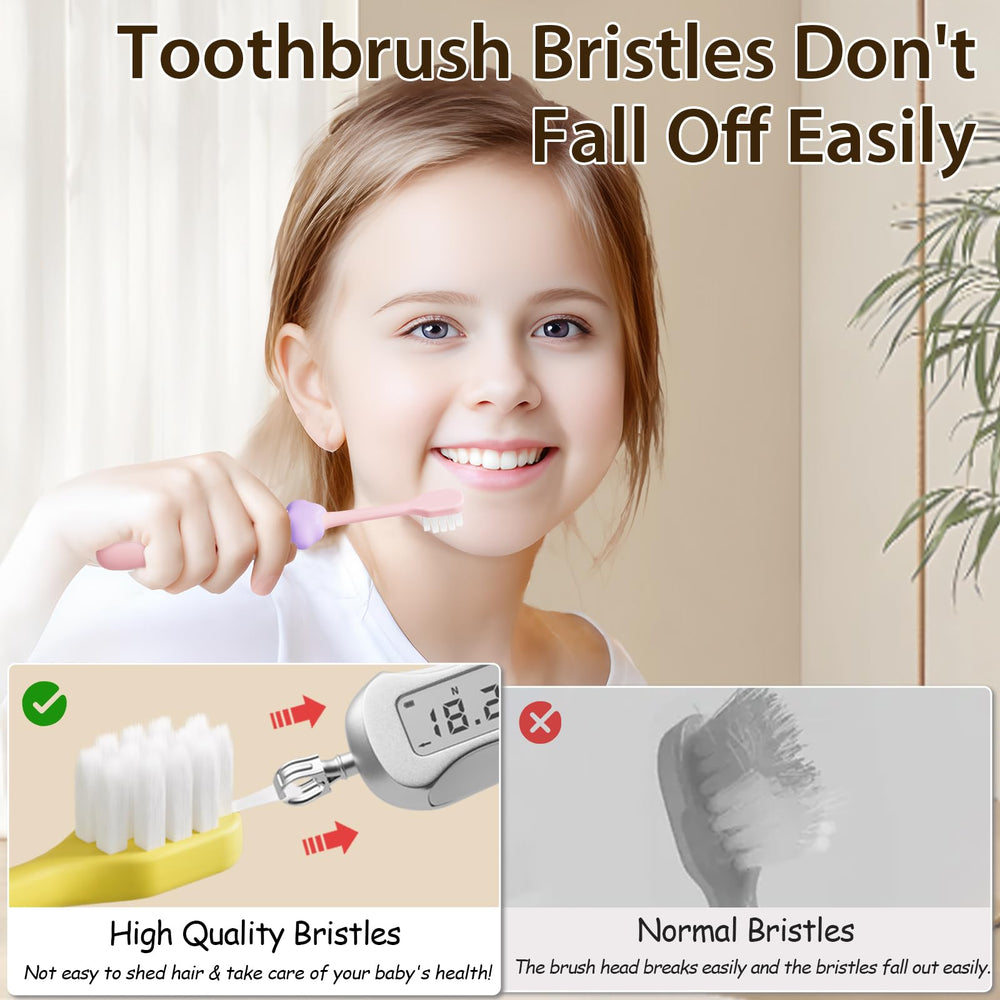 Toothbrushes in four colors for kids aged 2+