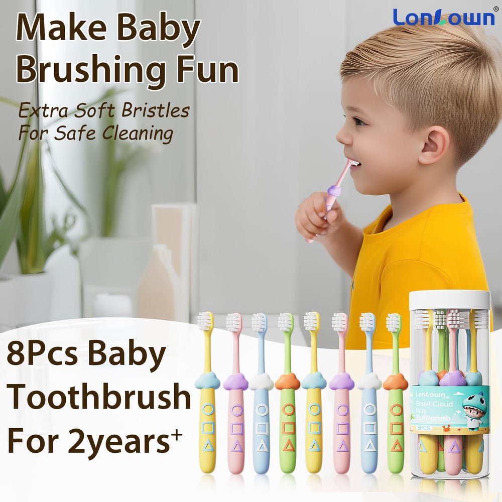 Display of Lonlown 8-pack kid toothbrushes for family use