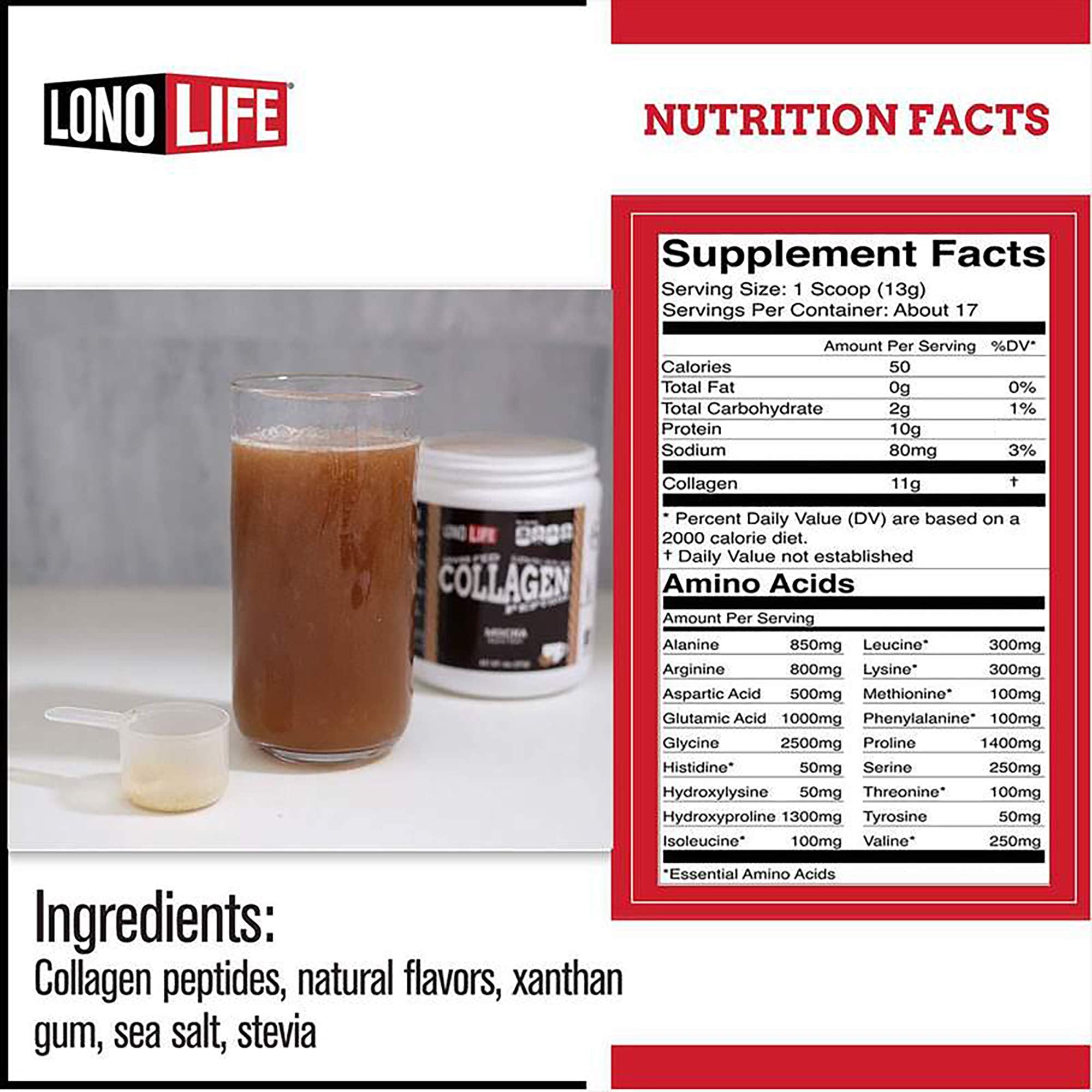 Nutrition label for LonoLife Collagen Peptides