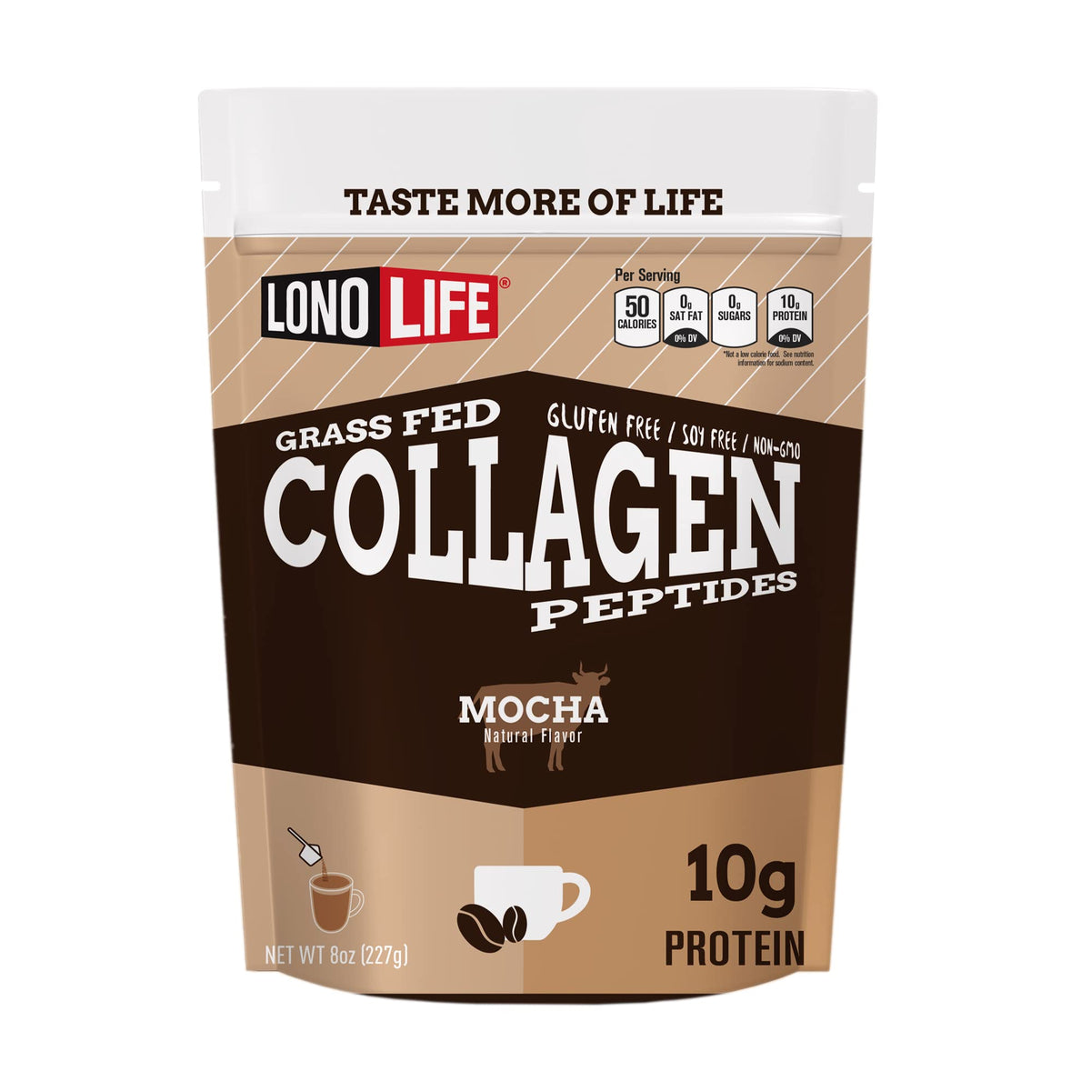 LonoLife Mocha Collagen Peptides 8 oz bulk container