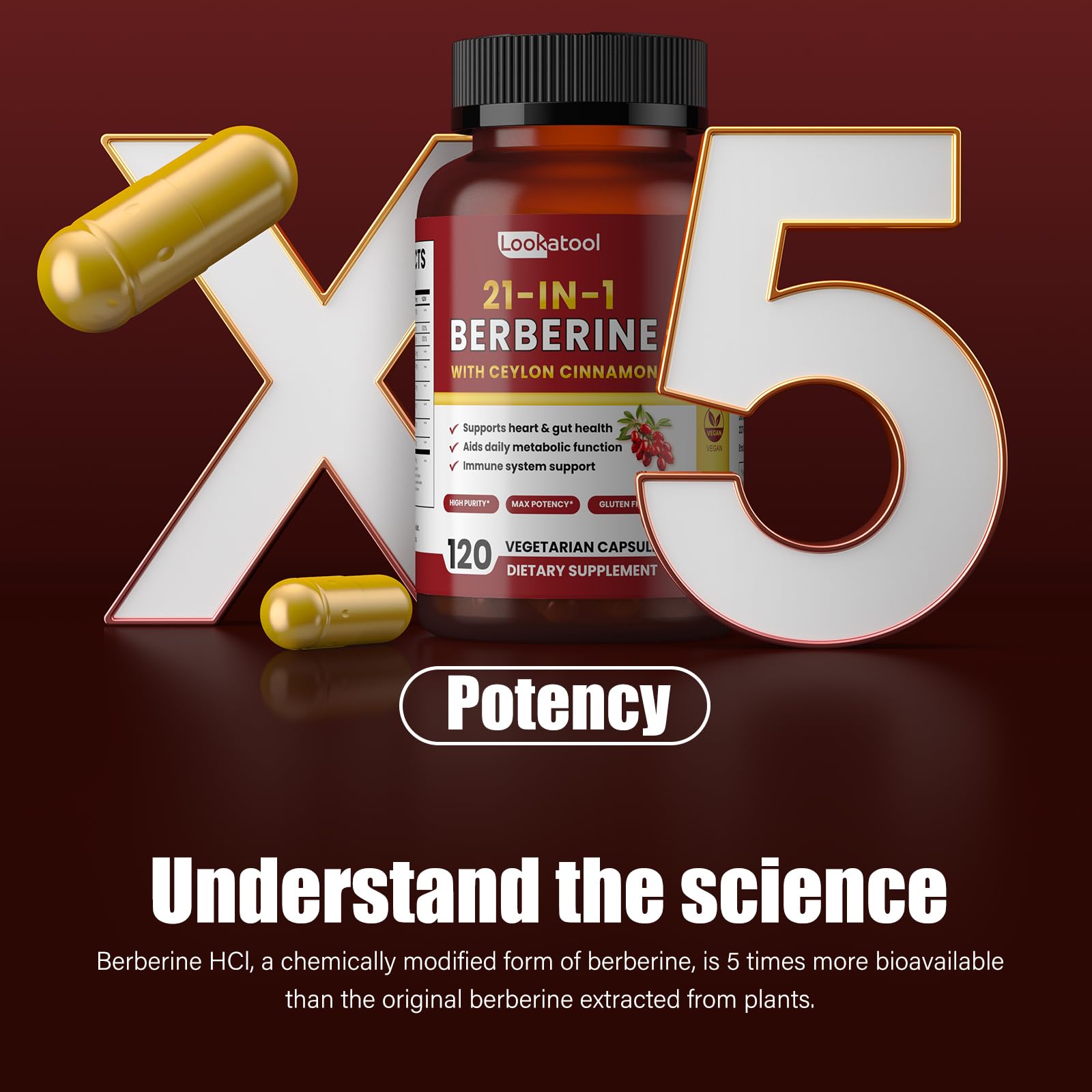 Vegan, non-GMO, gluten-free berberine supplement capsules