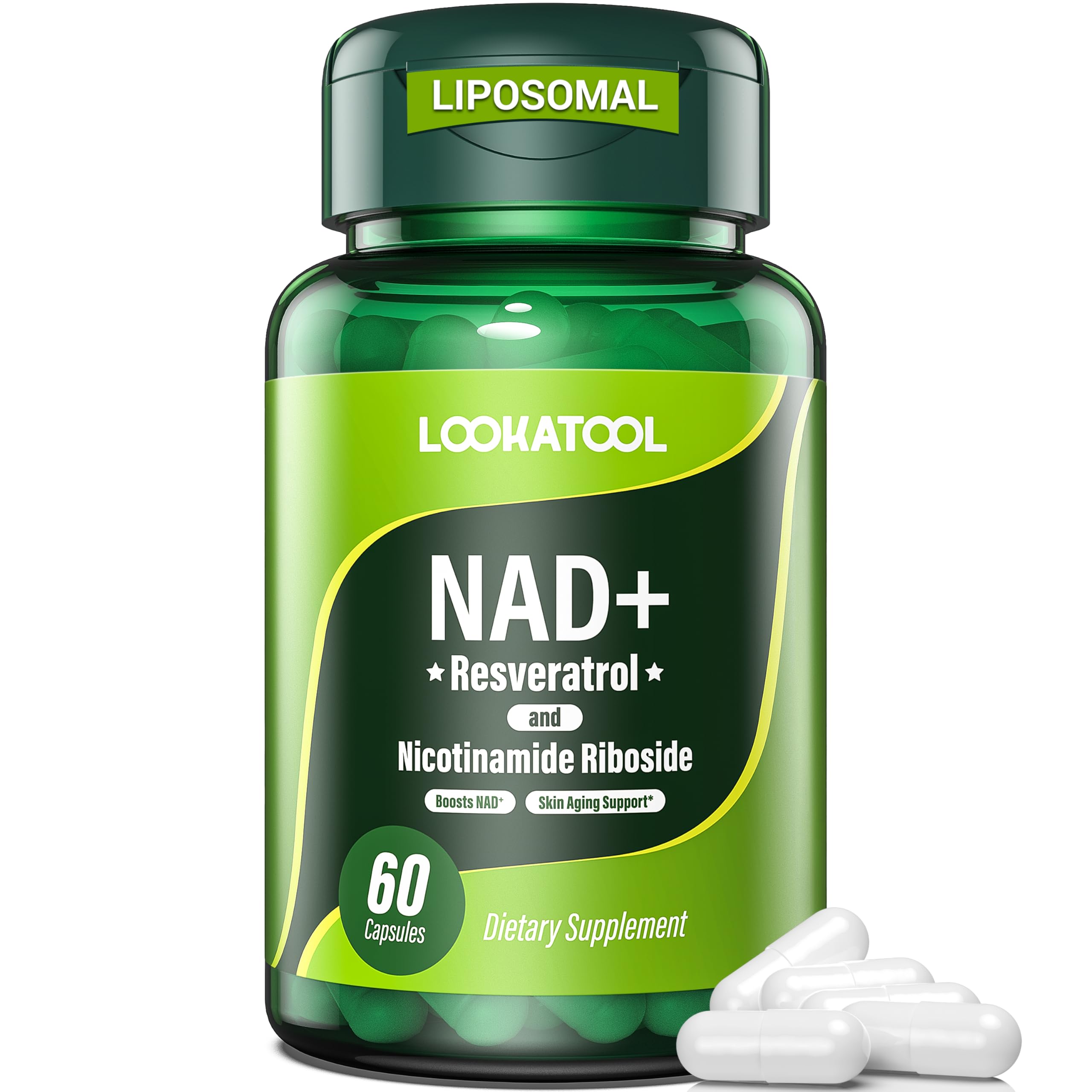 Lookatool NAD+ Resveratrol Liposomal bottle front view
