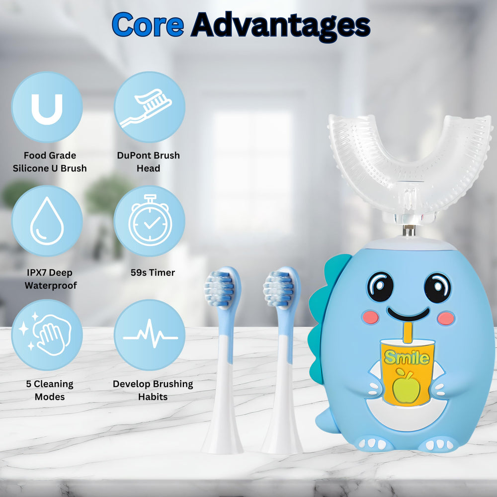Close-up of silicone U-shaped brush heads for LOOT Kids toothbrush