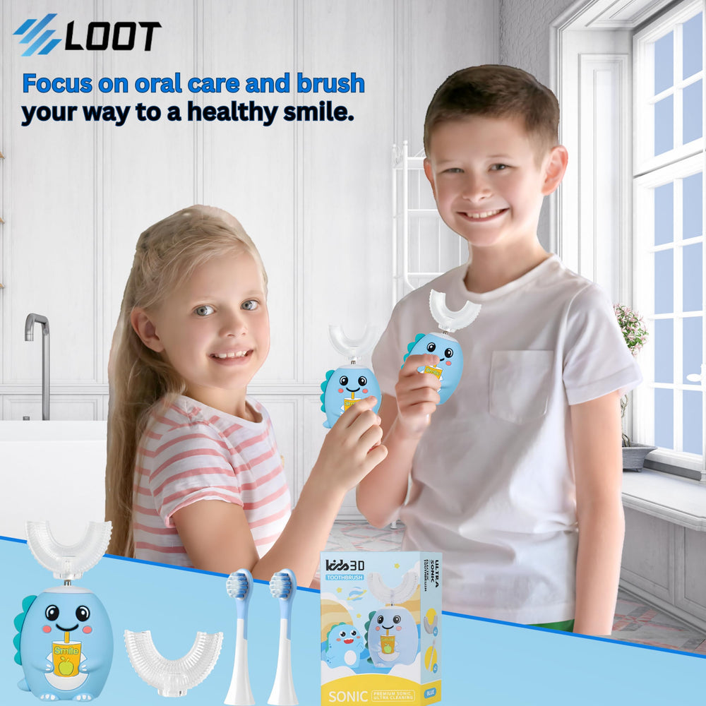 IPX7 waterproof LOOT Kids U Shaped Electric Toothbrush blue
