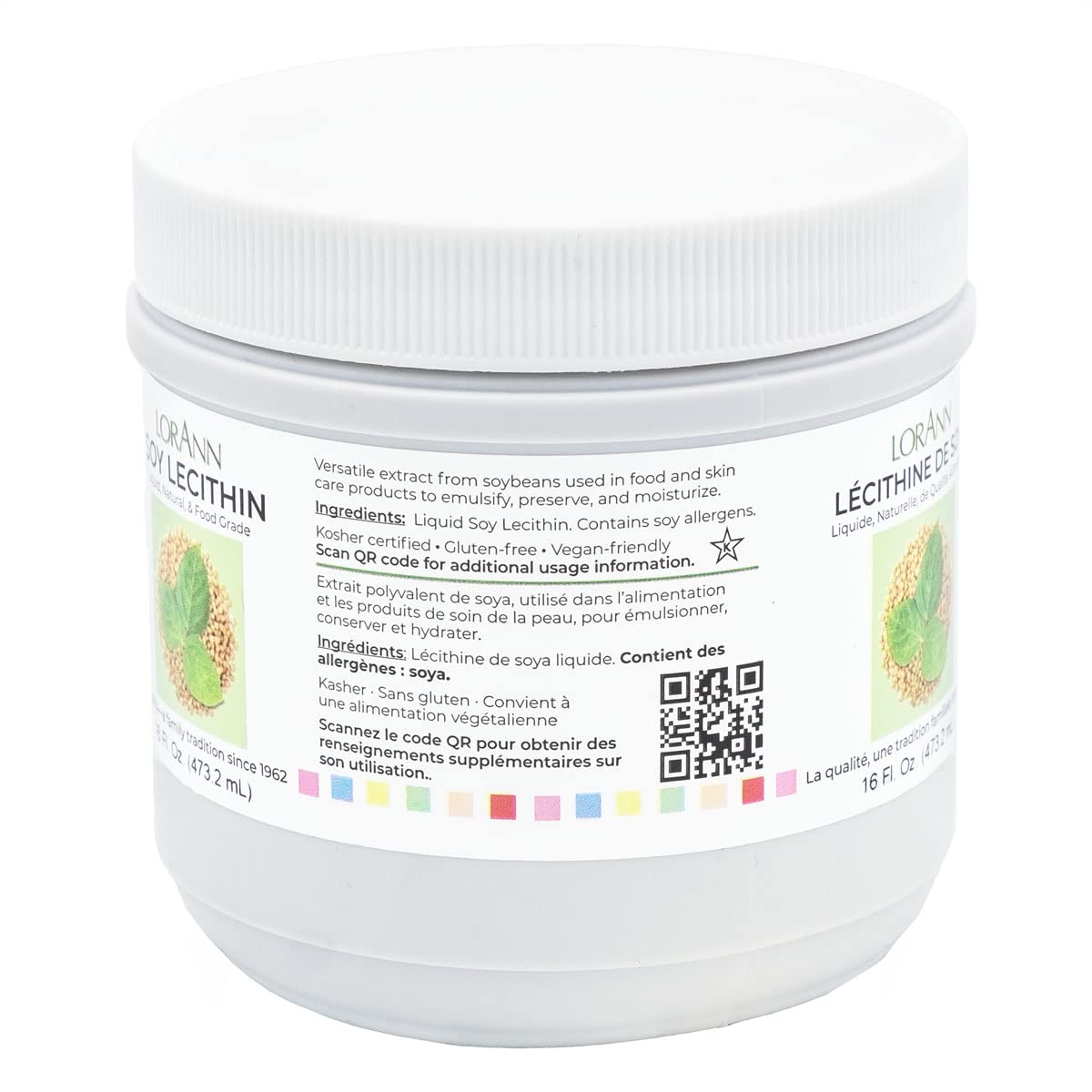 Label of LorAnn Lecithin Liquid 4 oz jar showing ingredients
