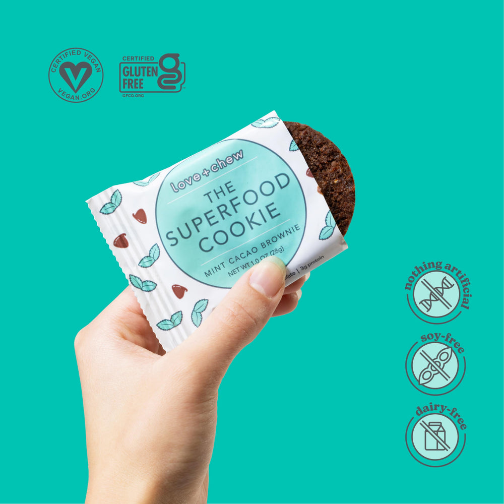 Love + Chew mini cookies soft chewy texture close-up suggests premium snacking