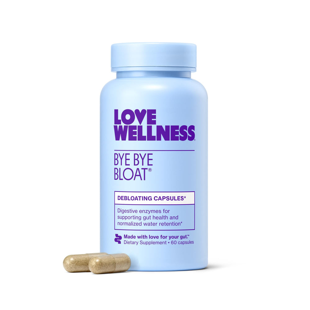 Love Wellness Bye Bye Bloat bottle on white background