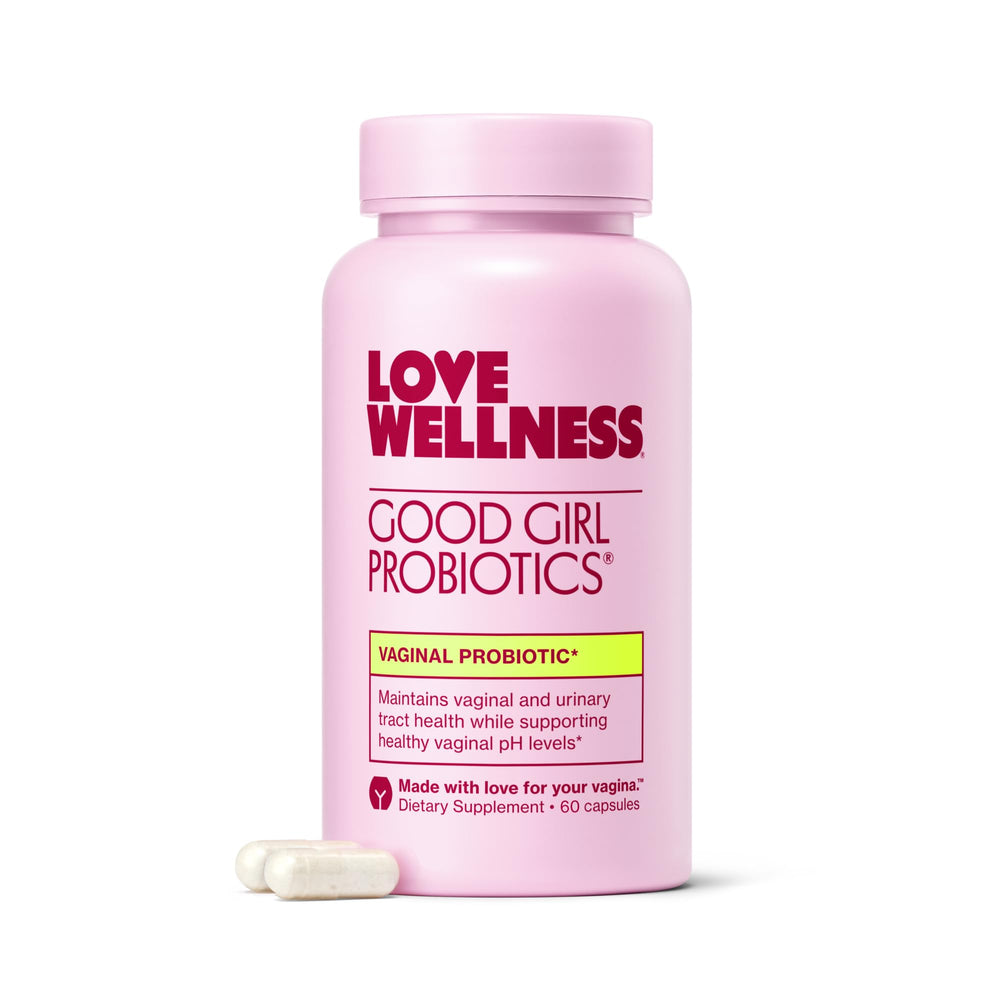 Love Wellness Good Girl Probiotics bottle on white background