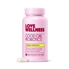 Love Wellness Good Girl Probiotics bottle on white background