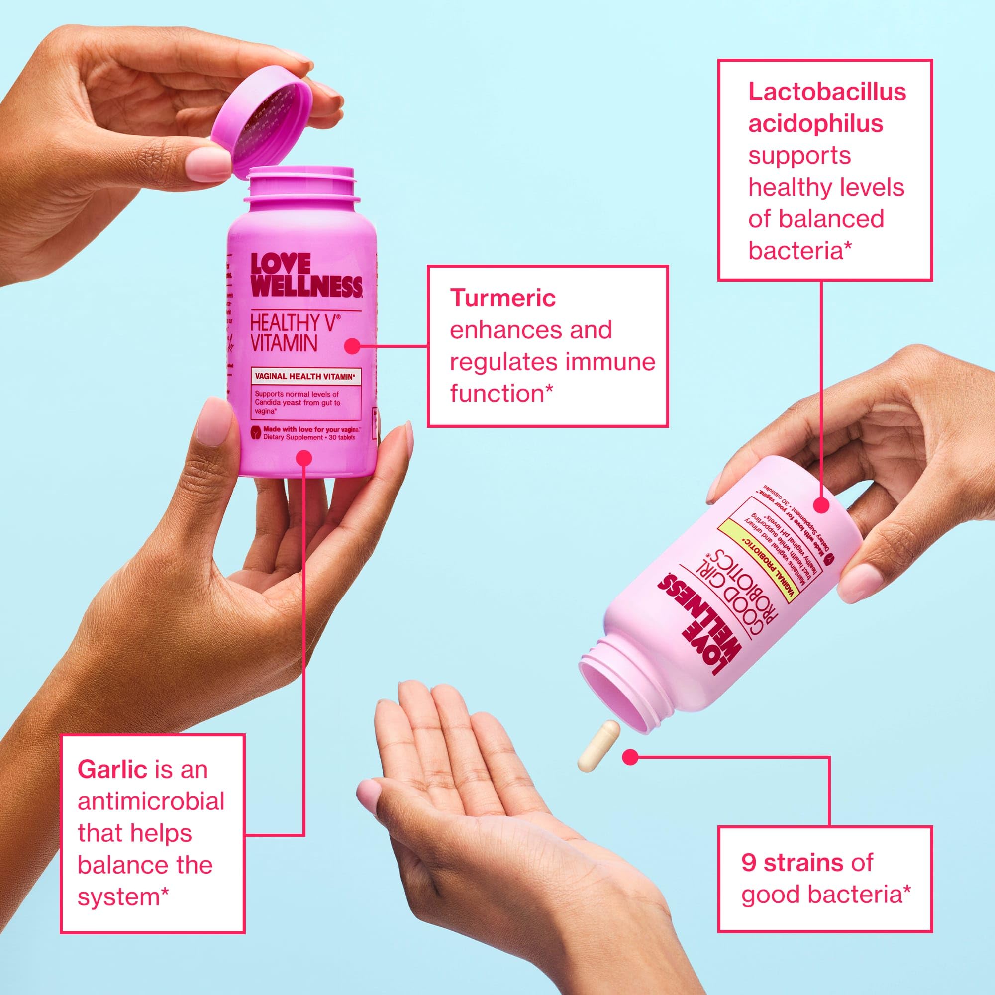 Healthy V Vitamin bottle and capsules