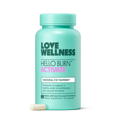 Bottle of Love Wellness Hello Burn Activate with label