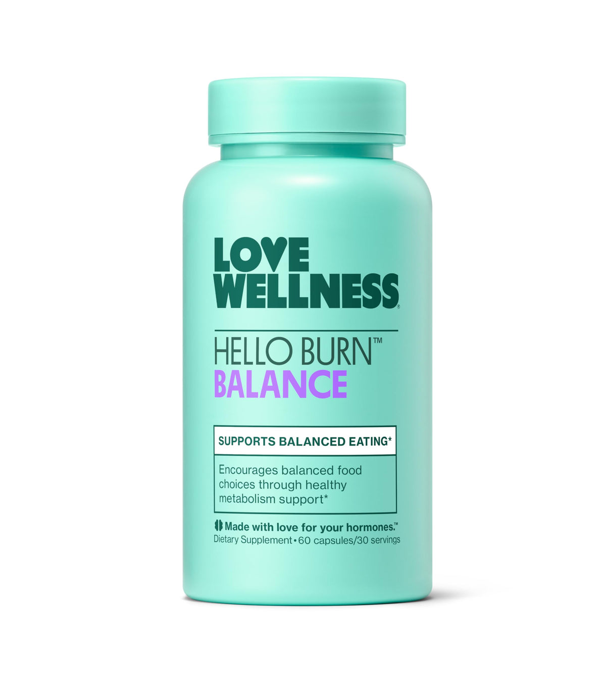 Love Wellness Hello Burn Balance bottle front view