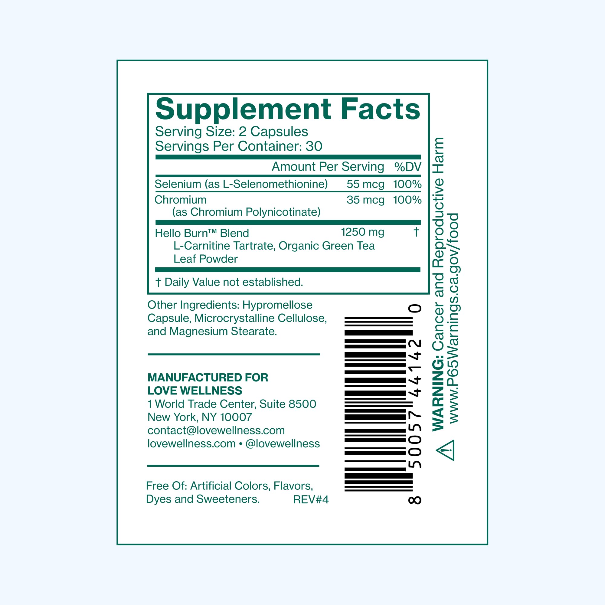 Product packaging and Love Wellness branding on white background