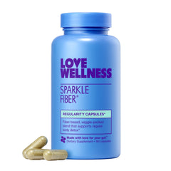 Love Wellness Sparkle Fiber hero shot with product packaging
