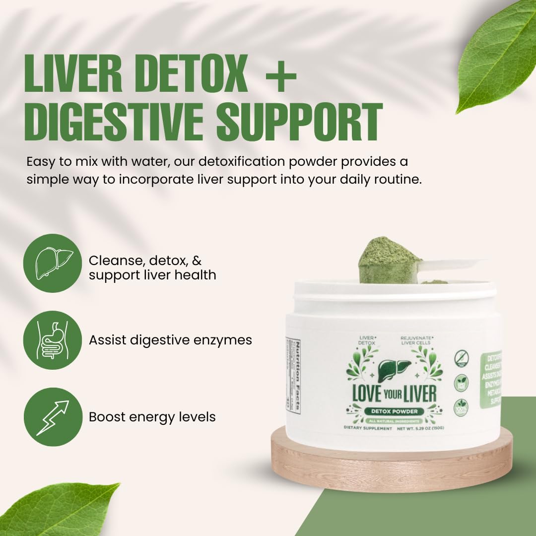 Serving scoop of Love Your Liver Detox powder mixed with water