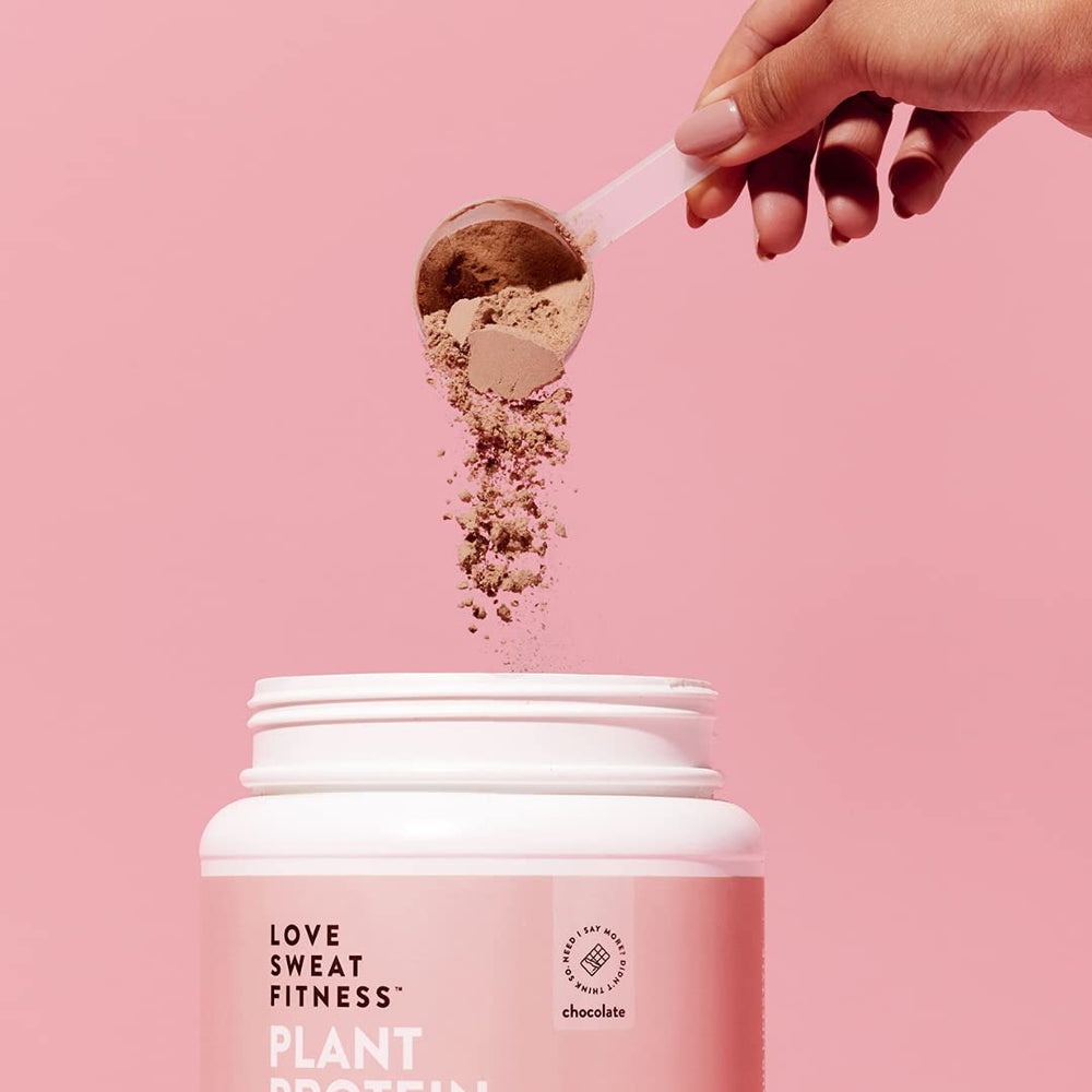 Love Sweat Fitness chocolate packaging front reflects gluten-free, vegan, Non-GMO status.