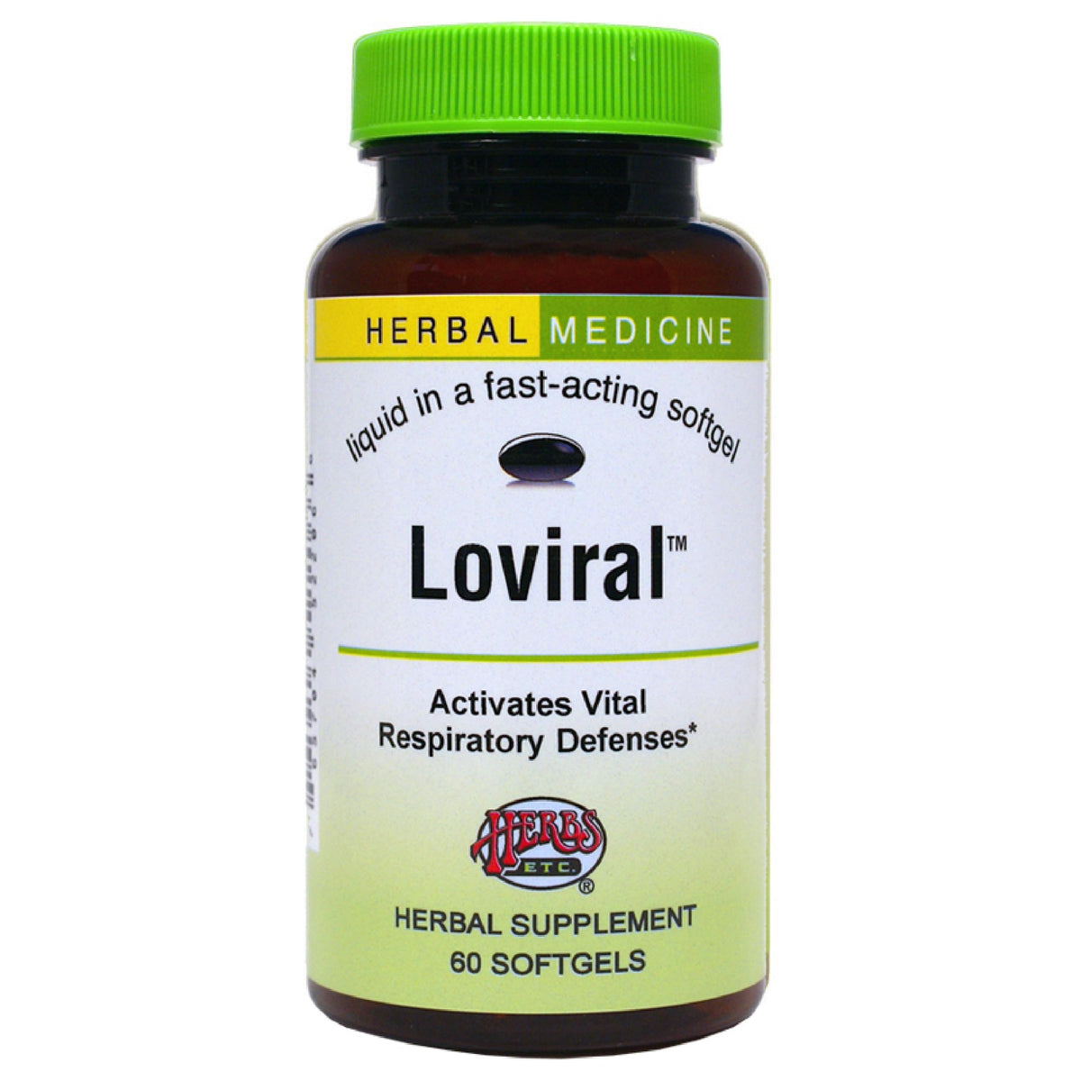 Loviral bottle with 60 softgels for lung health