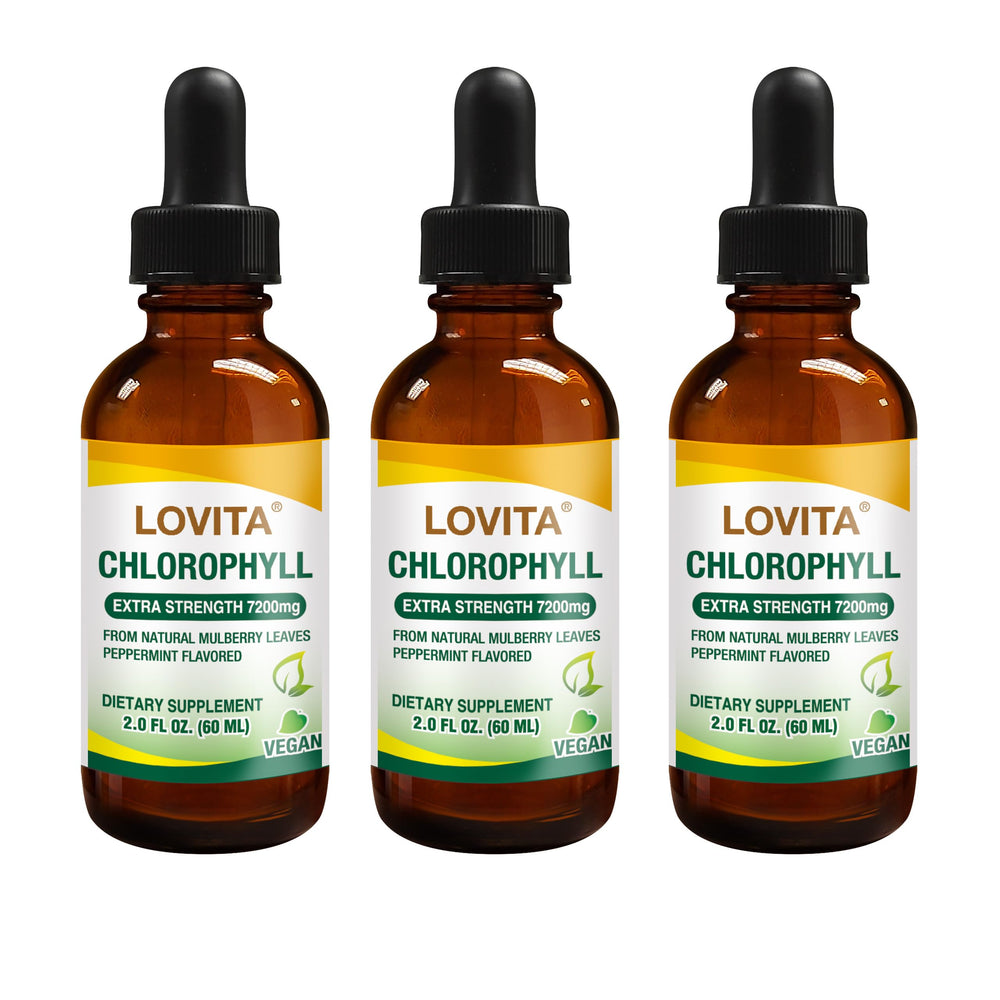 Front view of Lovita Chlorophyll Drops bottle with mint label
