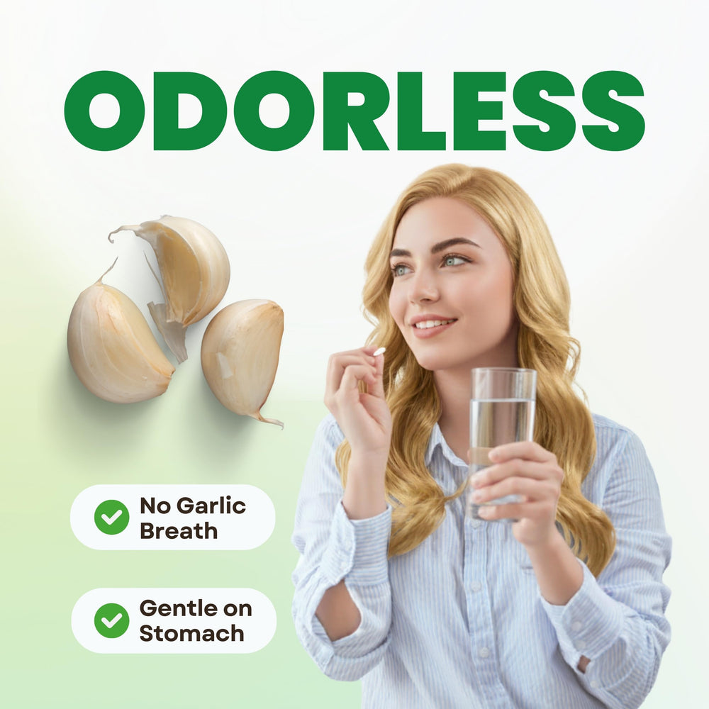 Close-up of 60 vegan garlic capsules