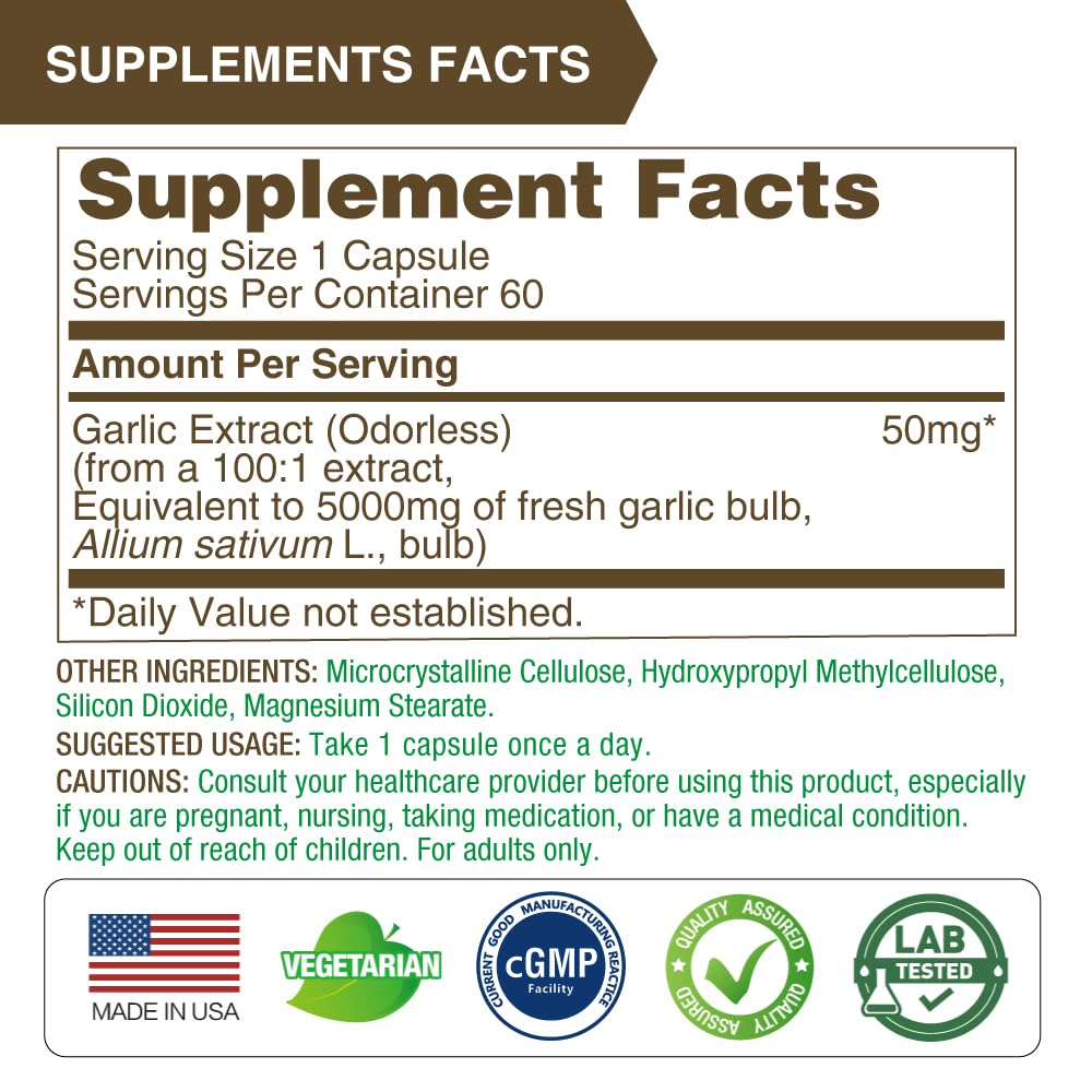 Allicin potency 1.25% garlic extract close-up