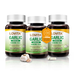 LOVITA Odorless Garlic Capsules 5000 mg fresh garlic equivalent with 1.25% allicin, 180 vegan capsules