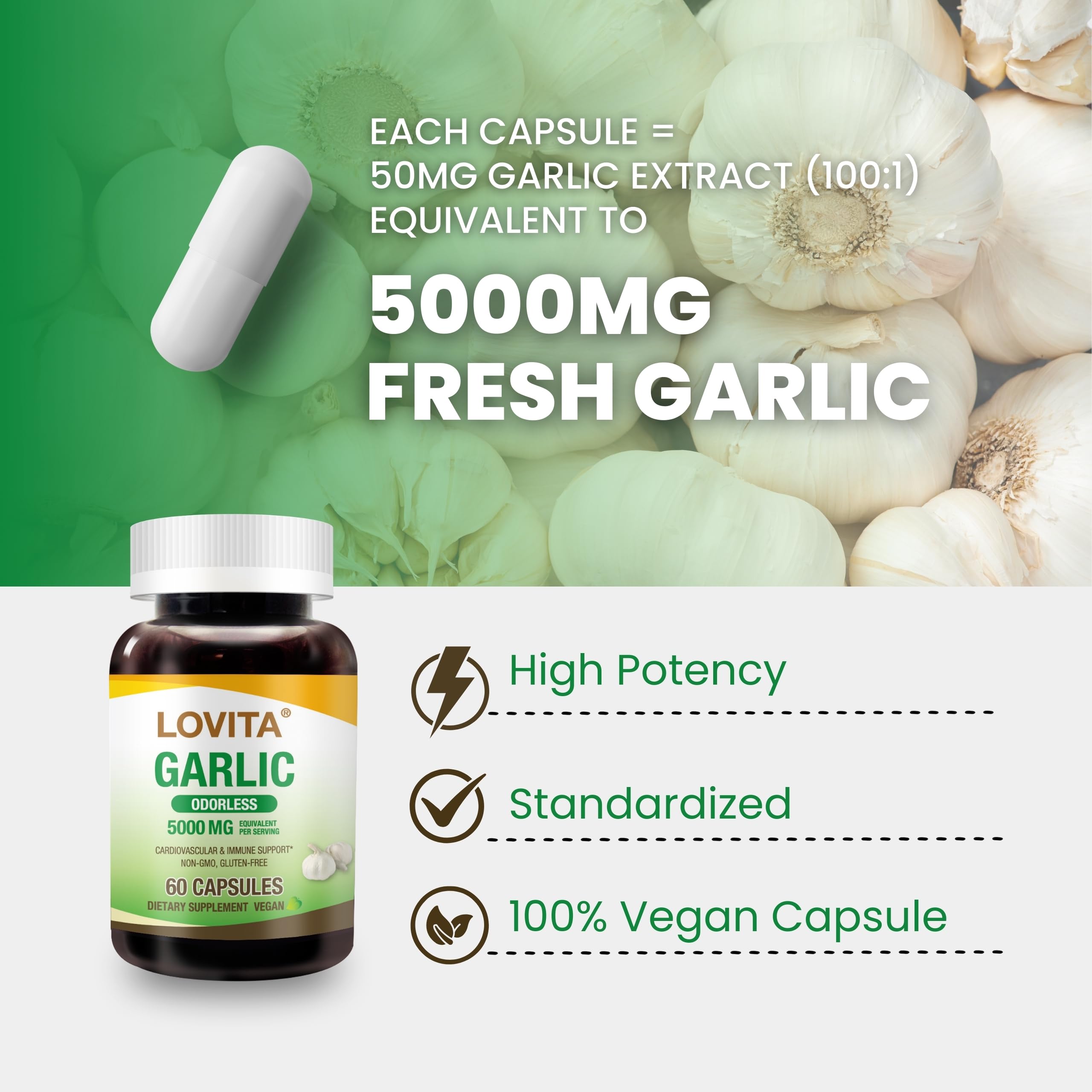 Lovita Odorless Garlic Extract packaging close-up