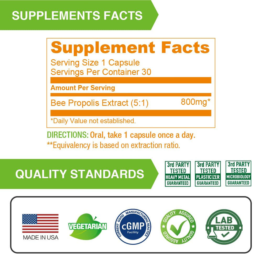 Natural propolis capsules in a bottle with 5:1 concentrate