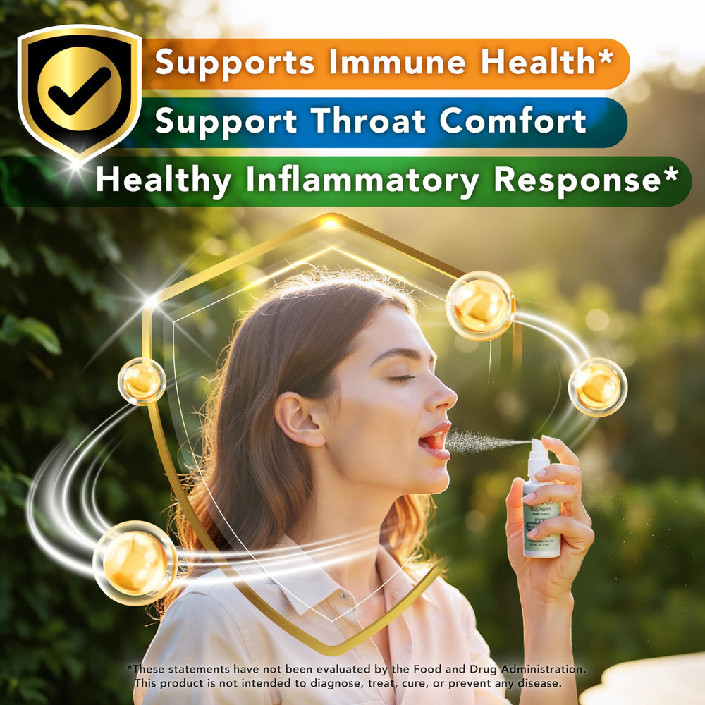 Alcohol-free throat spray bottle on a clean background