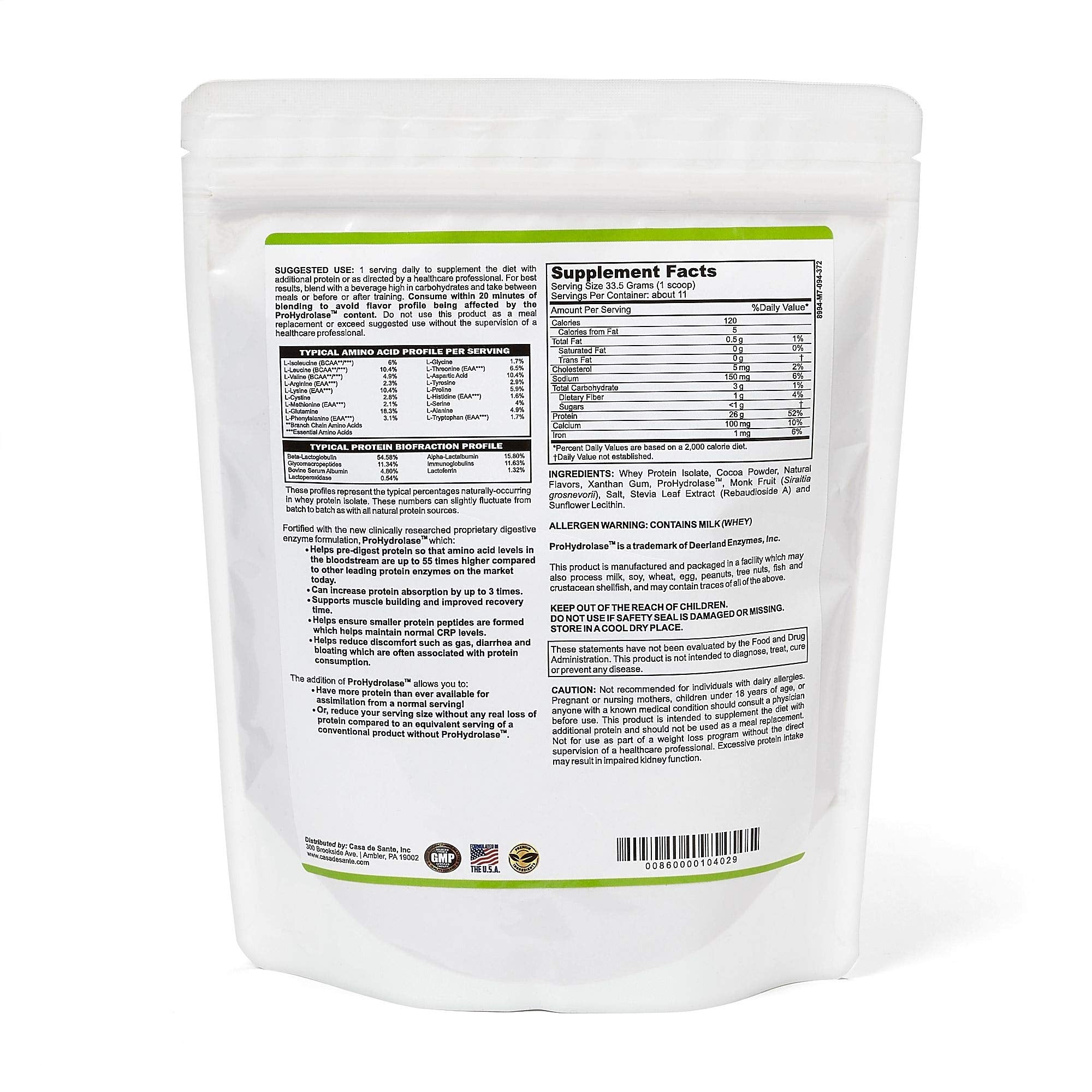 Scoop of whey protein isolate powder with cocoa flavor