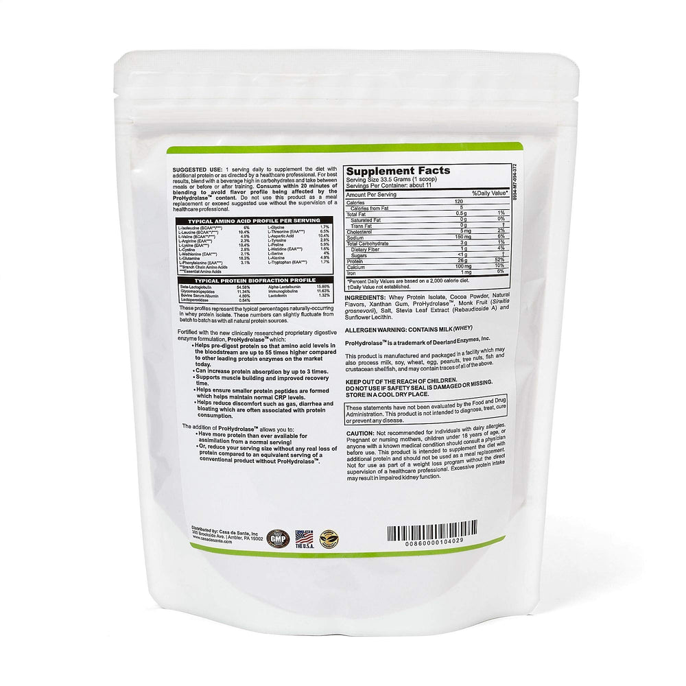 Scoop of whey protein isolate powder with cocoa flavor
