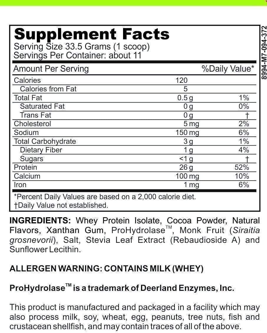 Nutrition label showing high protein, low carb and keto compatibility