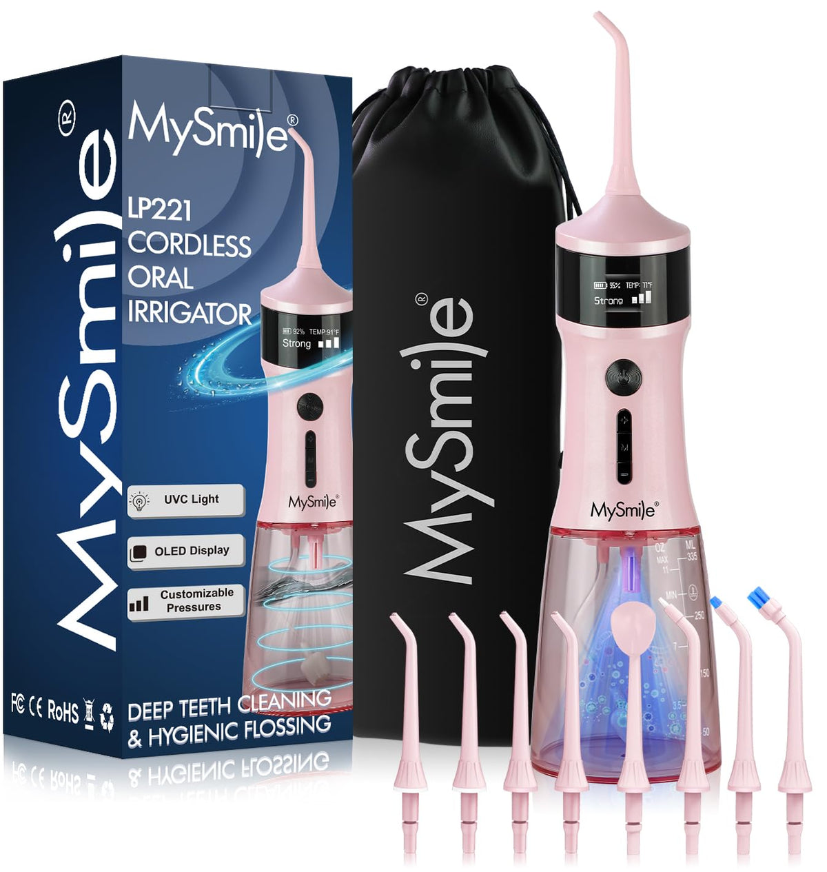 MySmile LP221 Juicy Pink cordless water flosser front view