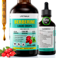 LPETWALK Berberine Liquid Drops bottle with glass dropper, 120 ml