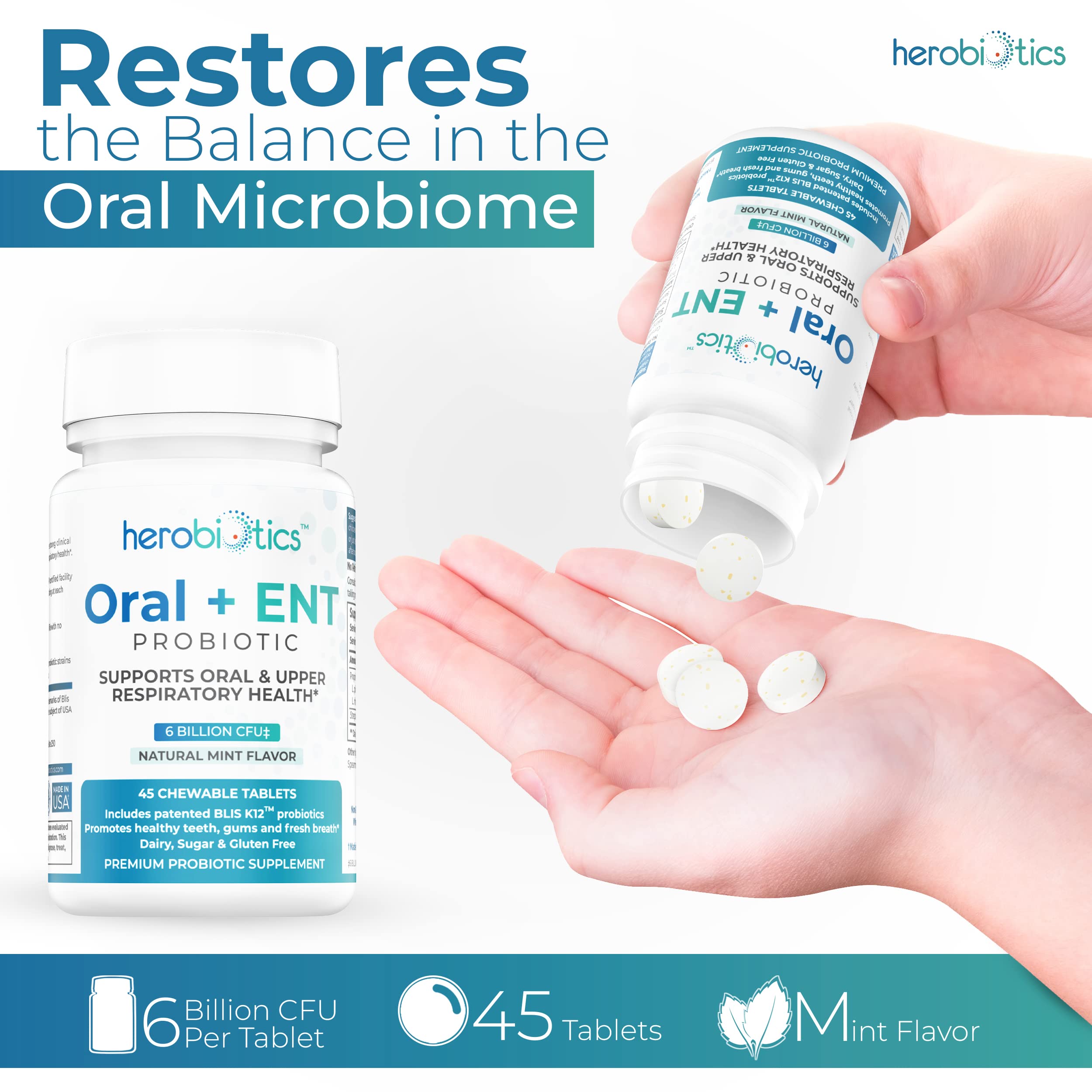 Lactobacillus Reuteri, Lactobacillus Plantarum and BLIS K12-45 chewables