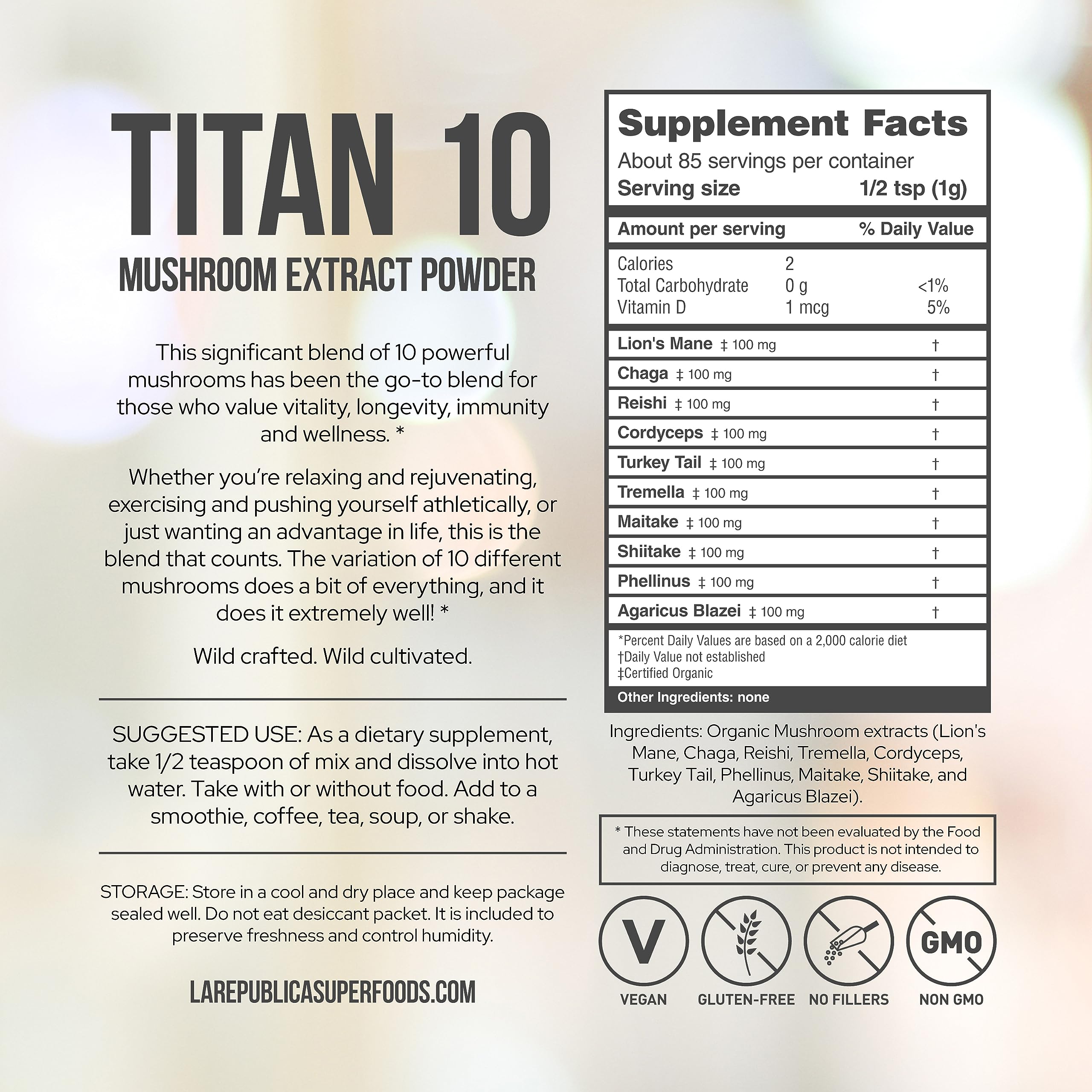 Scoop displaying LRLA Titan 10 Organic Mushroom Powder