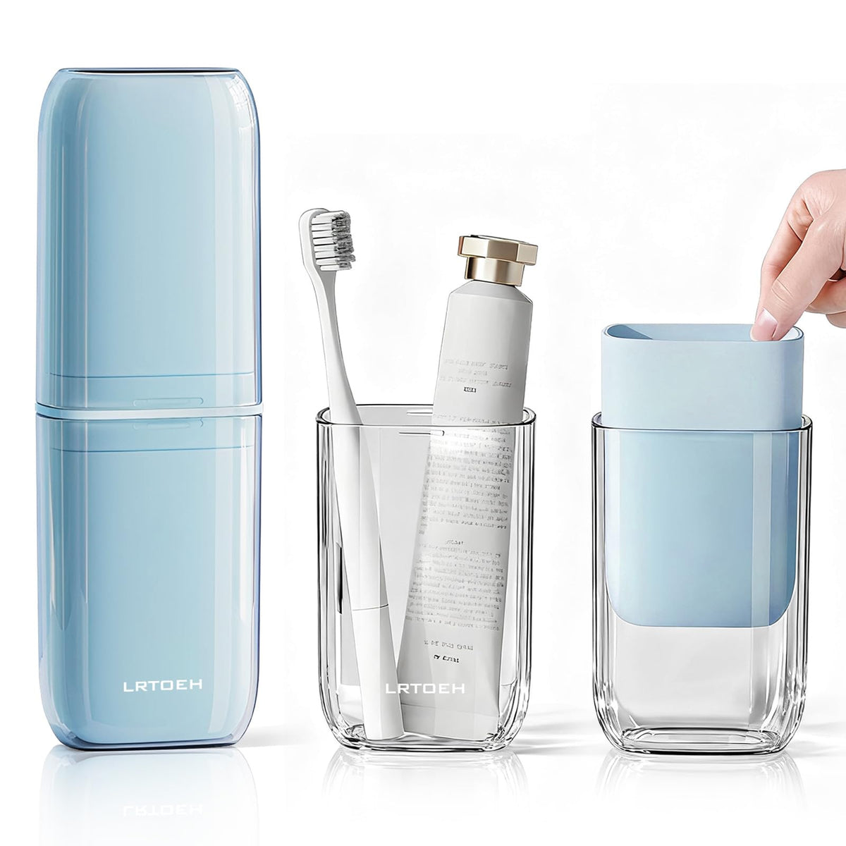 LRTOEH 4-in-1 toothbrush travel cup with blue cover in compact case