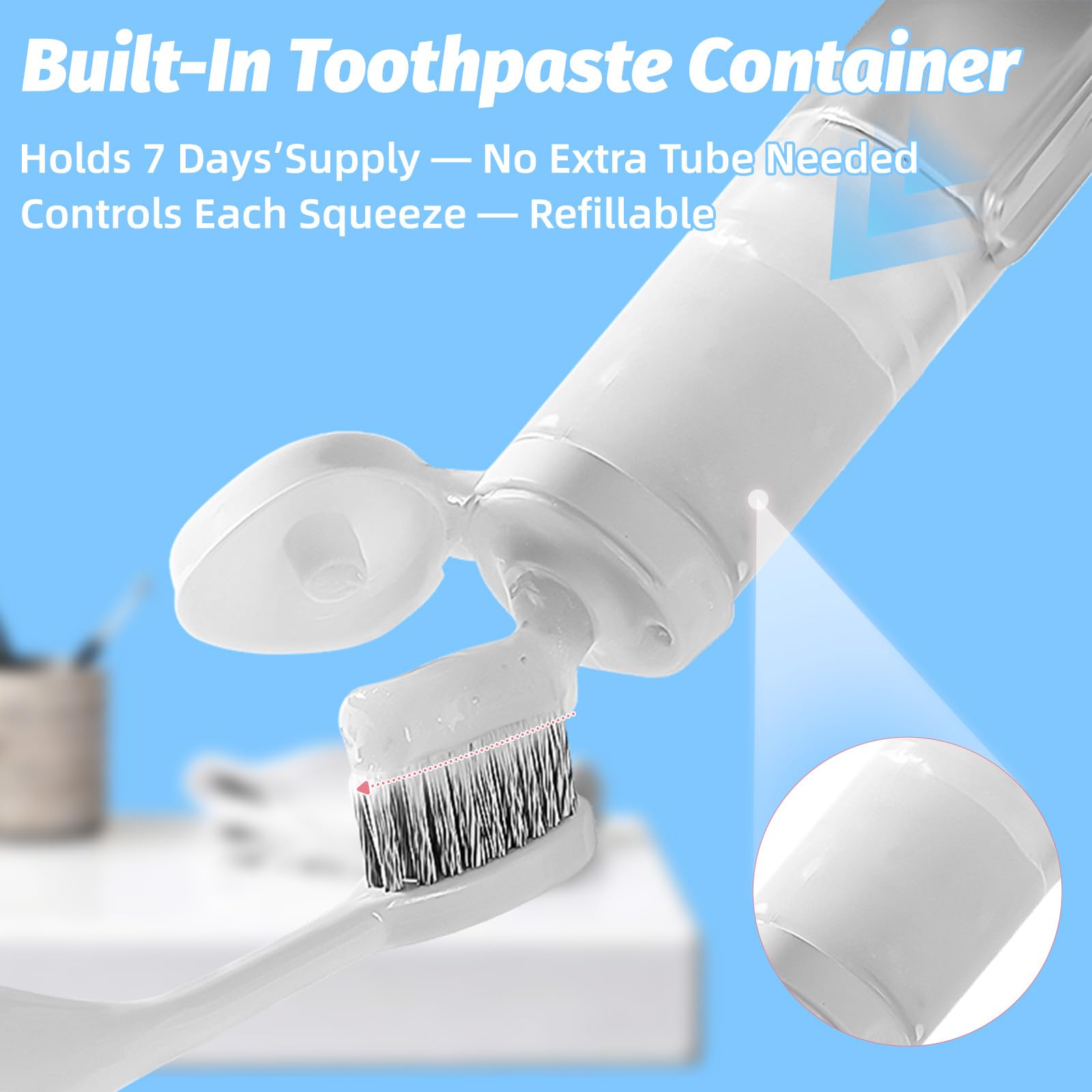 Two soft nylon brush heads, one pre-installed and one replacement