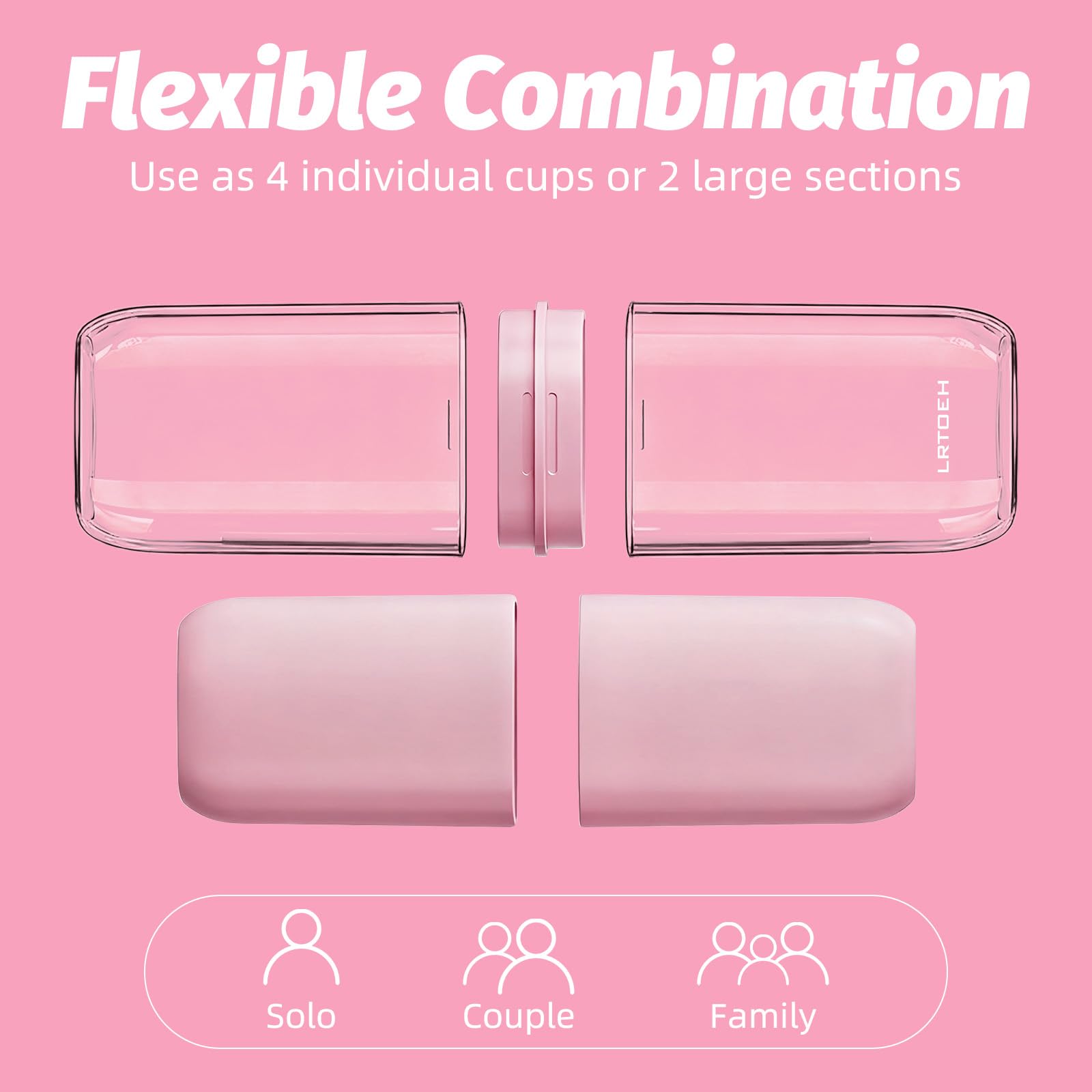 Each compartment can function as a rinse cup, toothbrush holder, or toiletry container