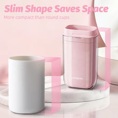 Slim, space-saving design shown fitting in a bag or gym locker