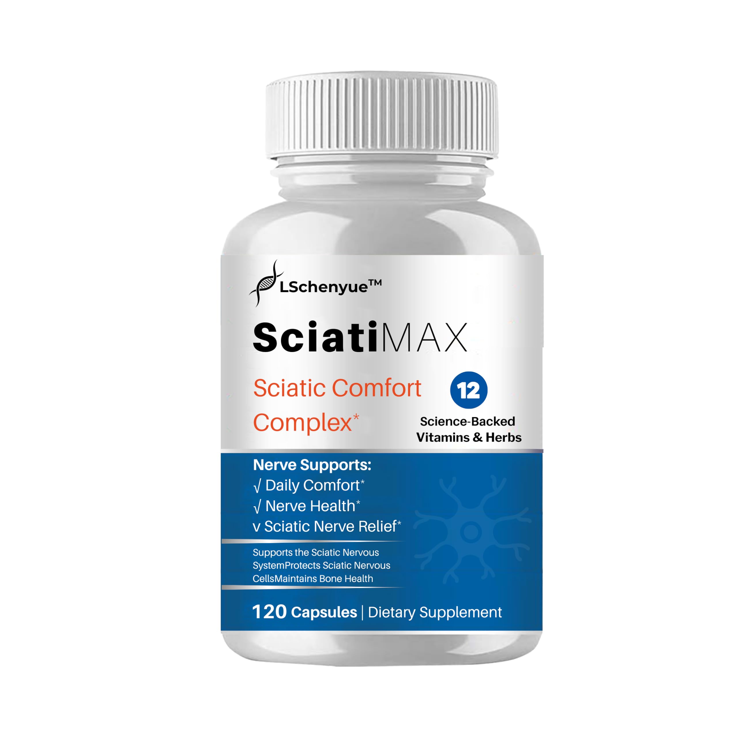 Front view of LSchenyue Sciatica Nerve Pain Relief bottle